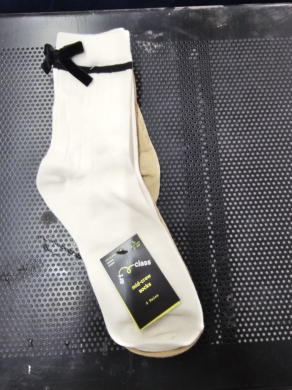 art class White Mid-Crew Socks with Black Bow Accent